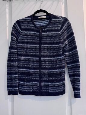 Striped Navy Zip-Front Sweater Cardigan